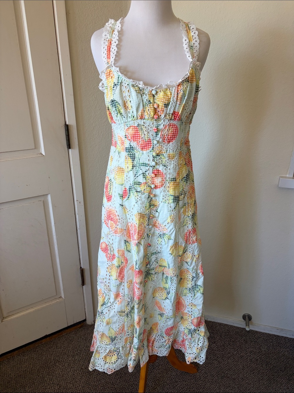 Anthropology, eyelet Floral print Sleeveless Sundress